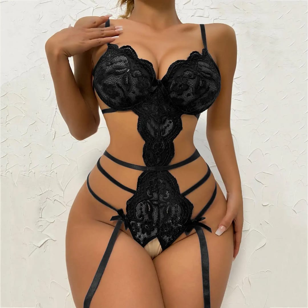 Lace Seduction Jumpsuit – Sexy Open Crotch Lingerie for Women