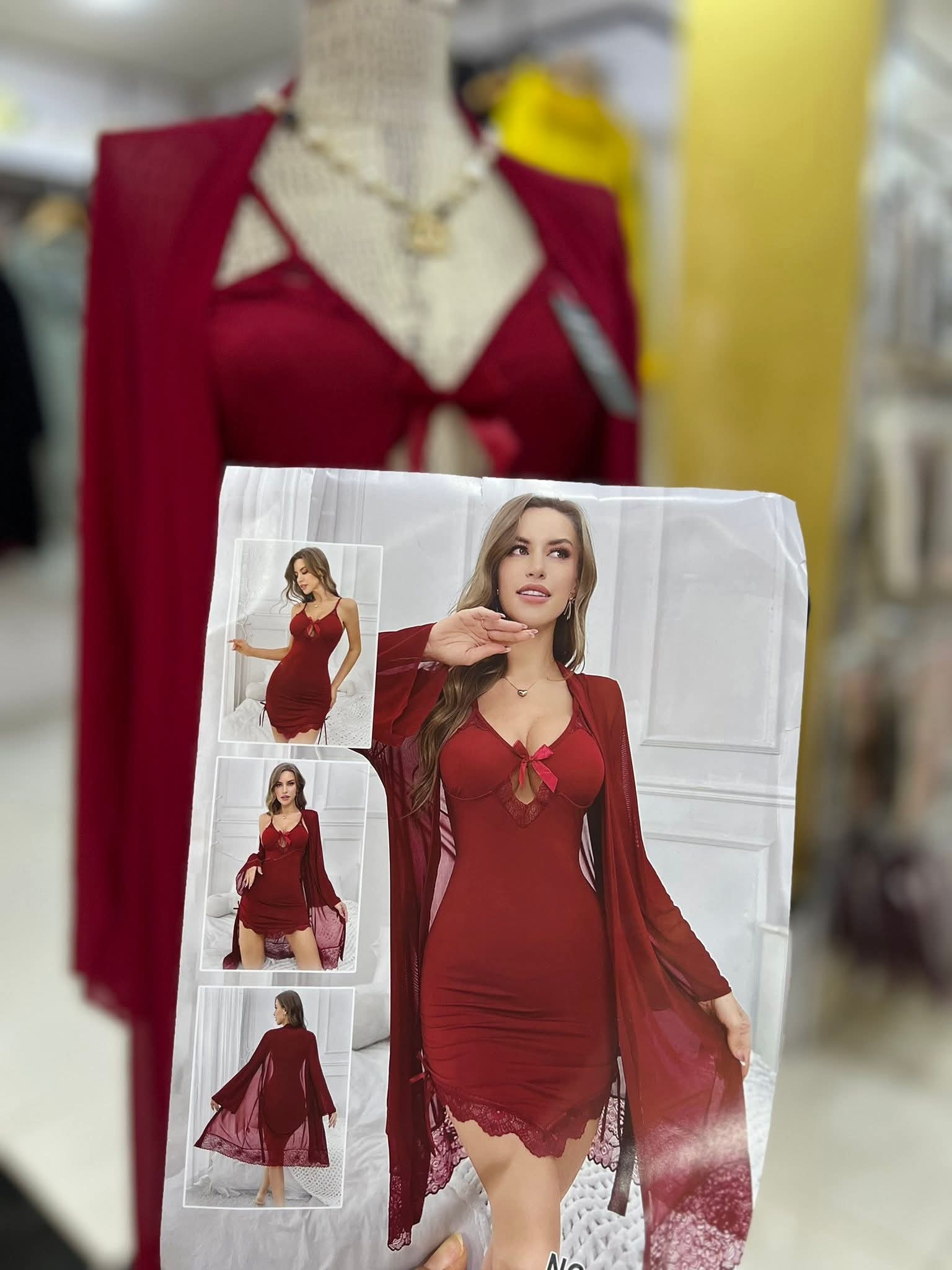 Romantic Red Chemise & Dressing Gown Duo Set