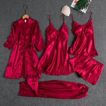 5-Piece Silk Jersey Knit Pajama Set