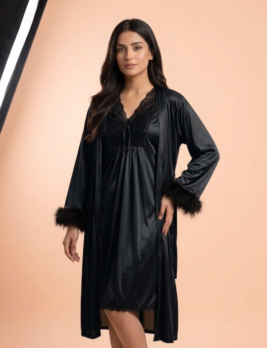 Silk Feathery Romance Nightwear Set - 3 Piece