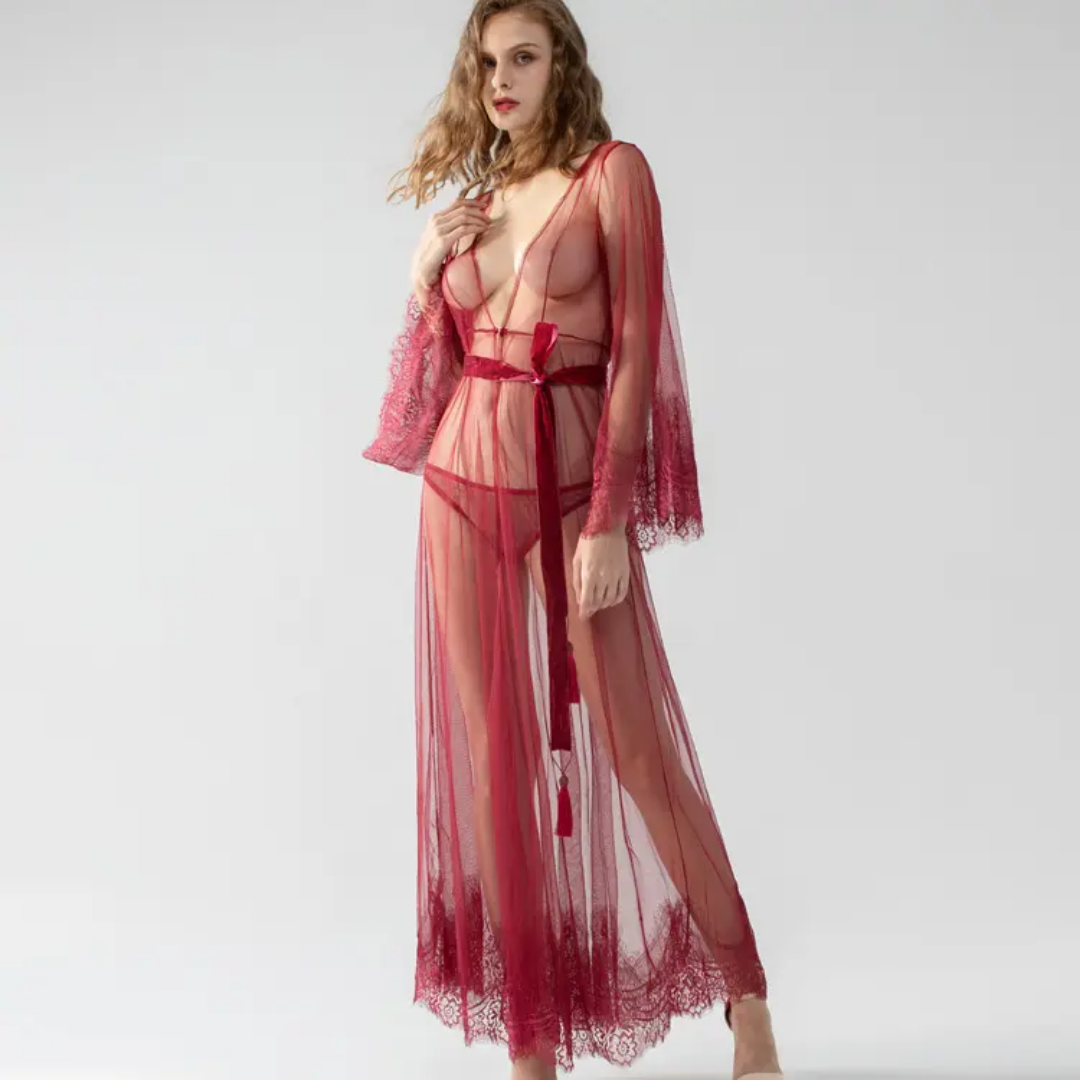 Sheer Lace Long Robe