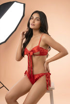 Scarlet Bow Satin Lingerie Set