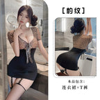 SD - Front Open Wild Desire Leopard Secretary Mini Dress Set