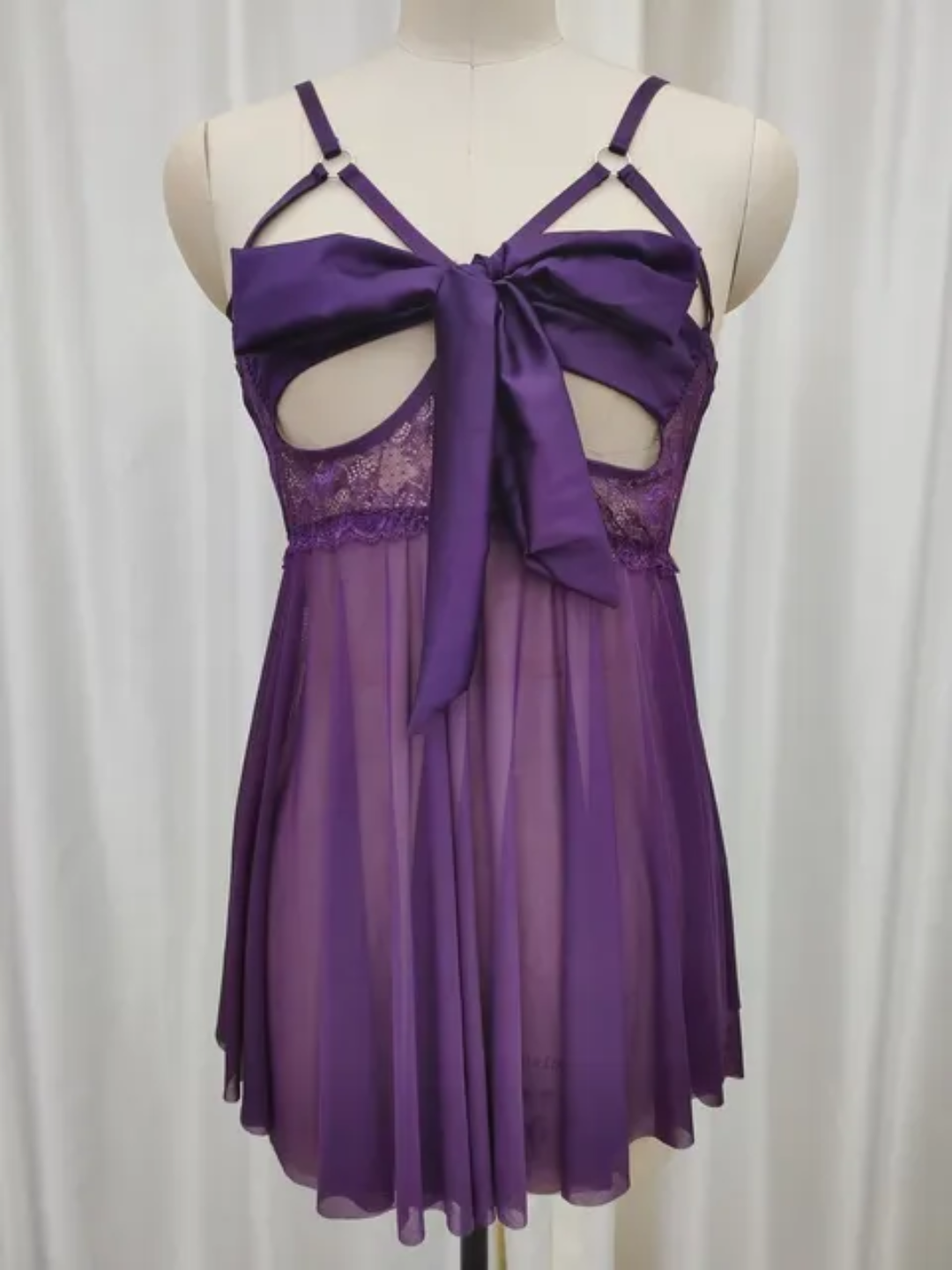 Sheer Lace Babydoll with Satin Bow
