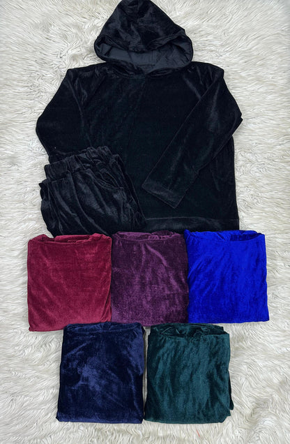 Velvet Hoodie & Wide-Leg Tracksuit Set