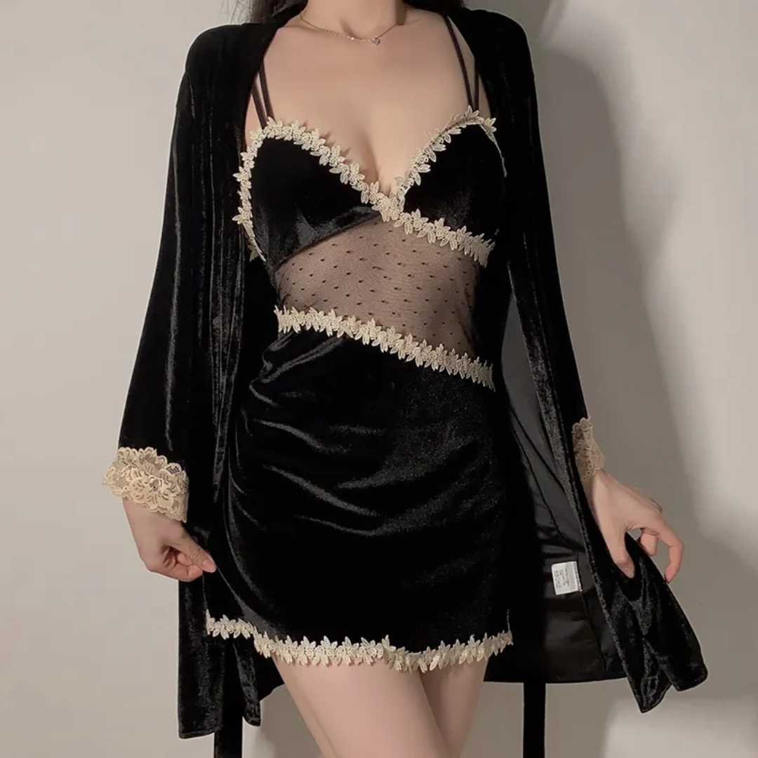 Velvet Sheer Lace Nightdress