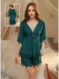 Emerald Ice Silk Lace Nightwear Set