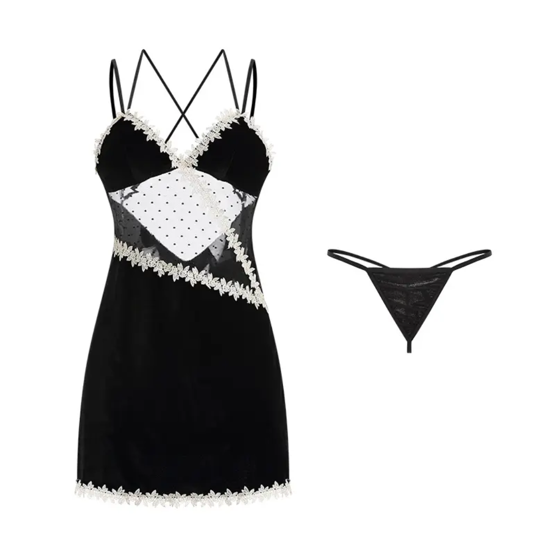 Velvet Sheer Lace Nightdress