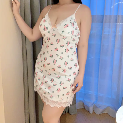 Floral Lace Trim Slip Dress