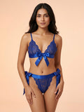 Seductive Royal Blue Lace Tie-Side Bra and Panty Set