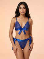 Seductive Royal Blue Lace Tie-Side Bra and Panty Set
