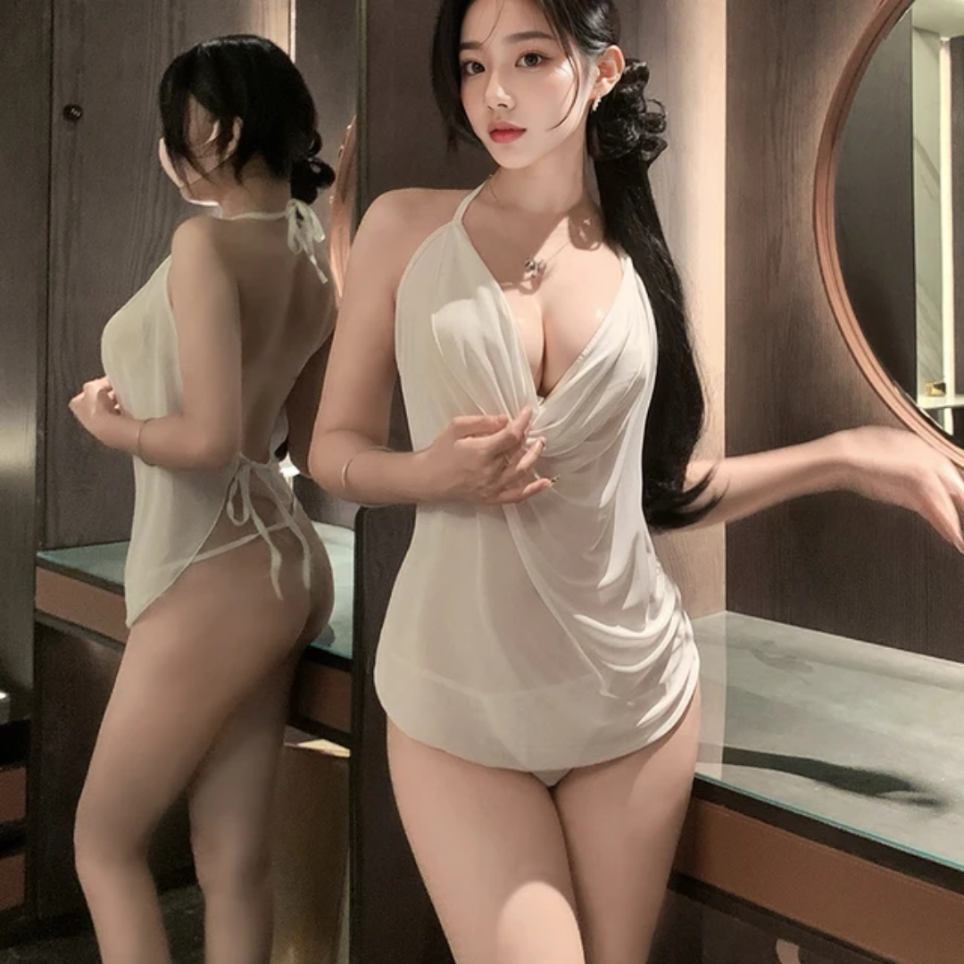 Ruby Rouge Soft Net Draped Backless Dress