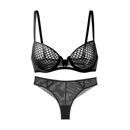 Honeycomb Mesh V-Cut Lingerie Set