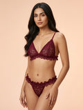 Seductive Deep Red Floral Lace Bralette & Thong Lingerie Set