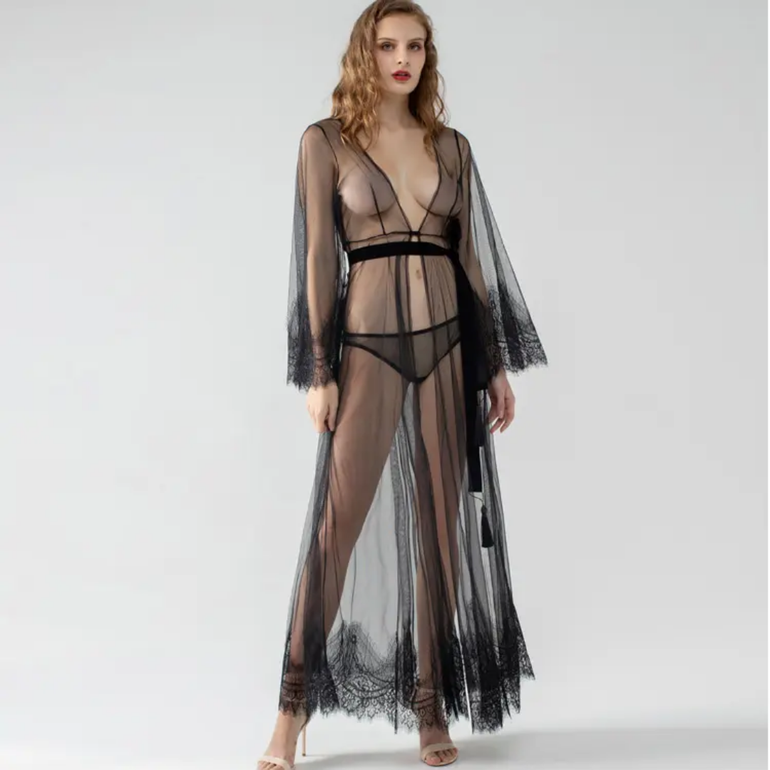 Sheer Lace Long Robe