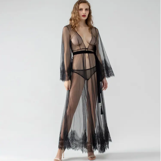 Sheer Lace Long Robe