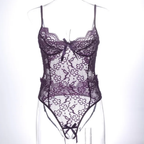 SD - Seductive Black Floral Lace Teddy Lingerie Bodysuit with Open Back & G-String Bottom