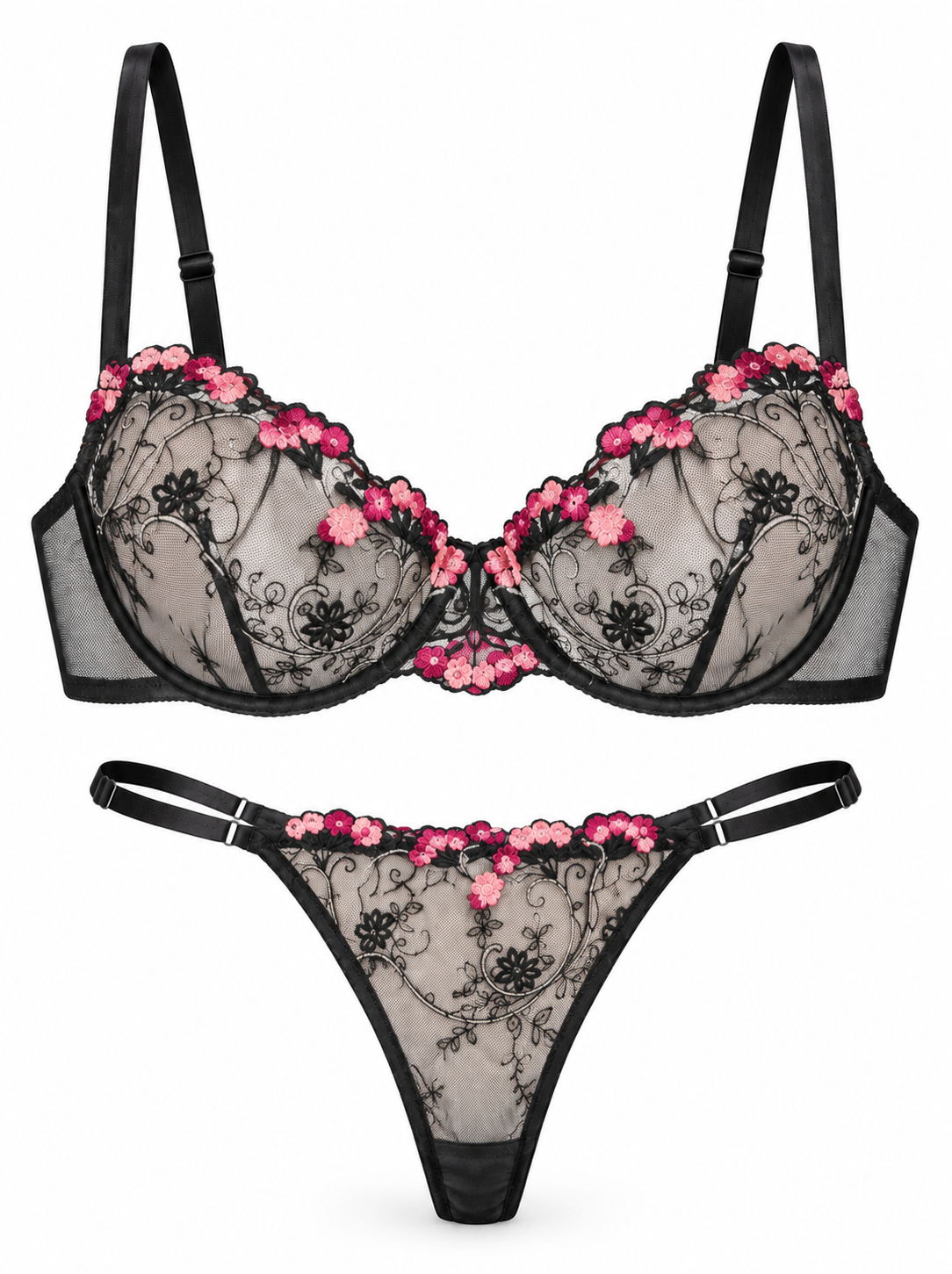 Rose Temptation Embroidered Lingerie Set