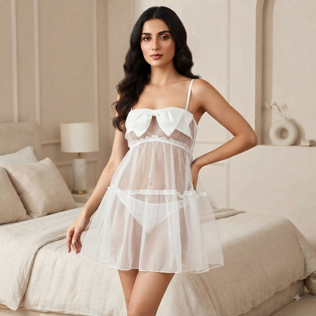 Amour Gift Bow Sheer Babydoll Set