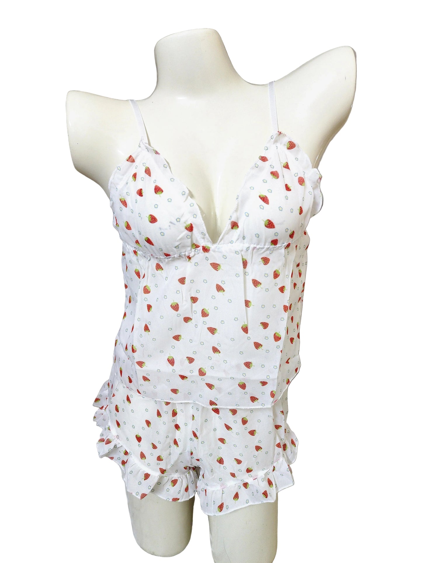 Strawberry Printed See-Through Mesh Cami Set