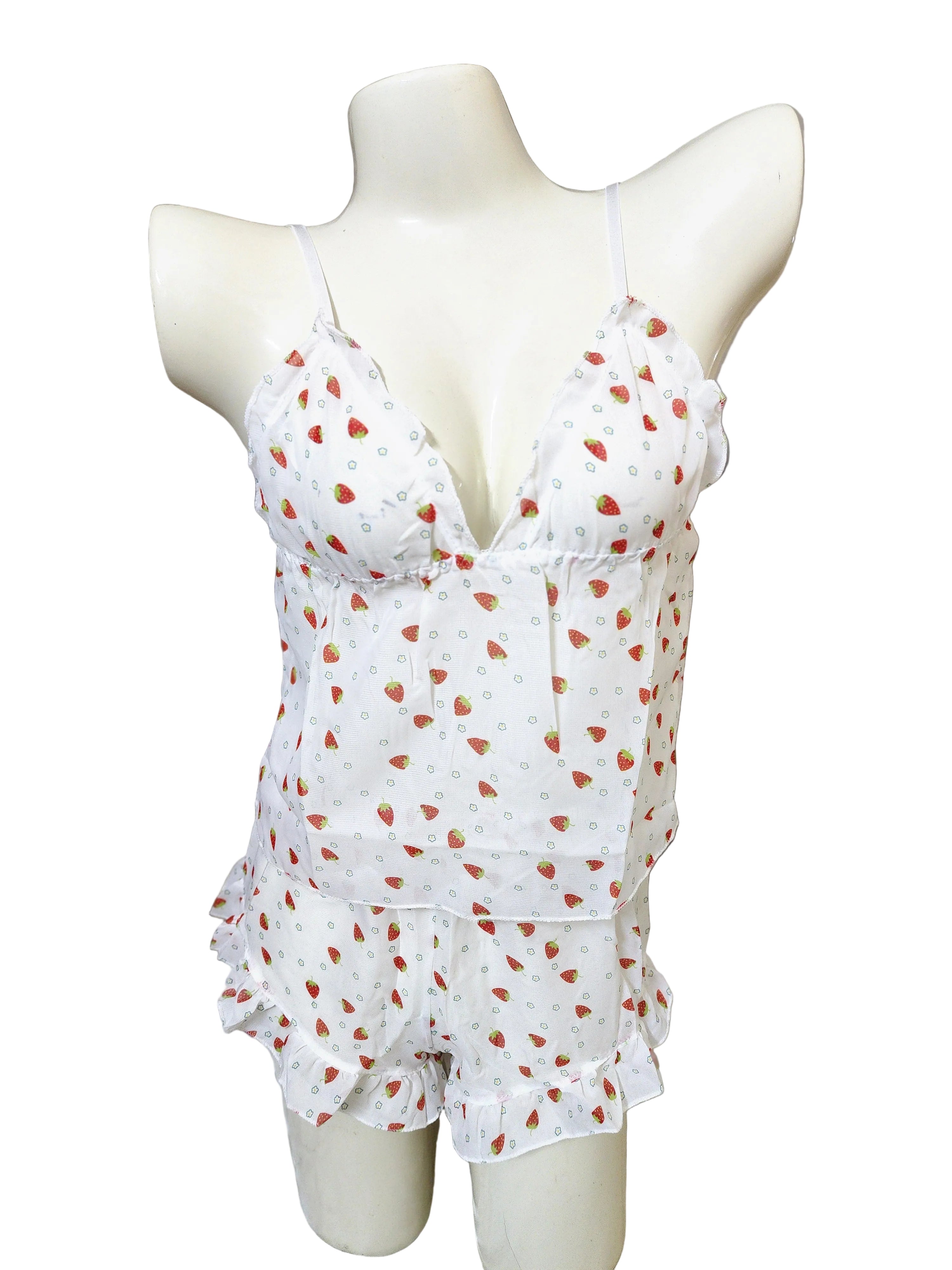 Strawberry Printed See-Through Mesh Cami Set