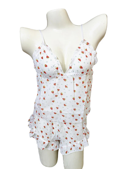 Strawberry Printed See-Through Mesh Cami Set