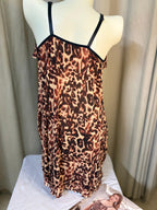 Leopard Print High-Slit Chemise with Pearl Chain Detail - Plus Size
