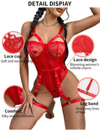 SD - Sheer Lace Corset Underwire Bodysuit with Garters