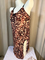 Leopard Print High-Slit Chemise with Pearl Chain Detail - Plus Size
