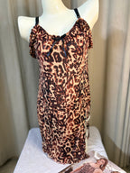 Leopard Print High-Slit Chemise with Pearl Chain Detail - Plus Size
