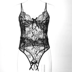 SD - Seductive Black Floral Lace Teddy Lingerie Bodysuit with Open Back & G-String Bottom