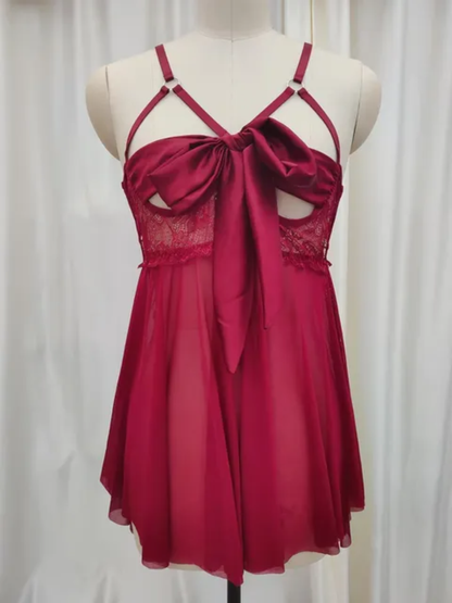 Sheer Lace Babydoll with Satin Bow