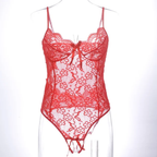 SD - Seductive Black Floral Lace Teddy Lingerie Bodysuit with Open Back & G-String Bottom