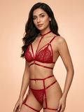 Fiery Red Strappy Lace Teddy Lingerie Set