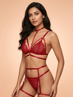 Fiery Red Strappy Lace Teddy Lingerie Set