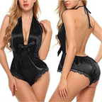 Satin Lace Backless Romper