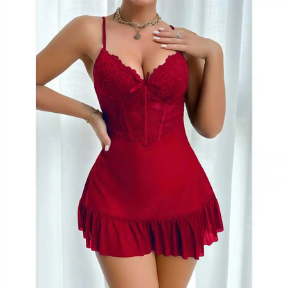 Chemise Lace & Mesh Bralette Babydoll Set