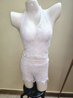 Crochet Fringe Halter Top & Mini Skirt Cover-up Set