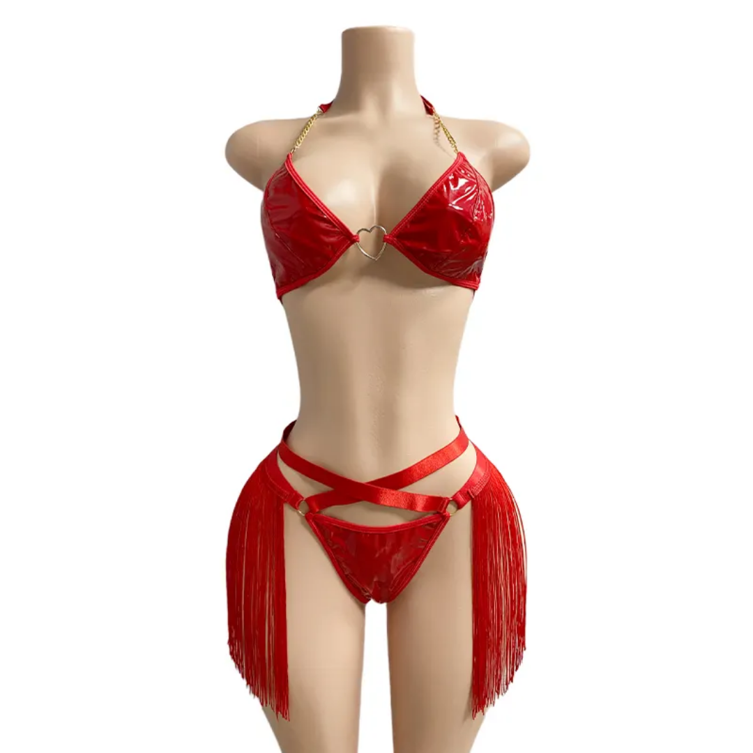 Scarlet Seduction Fringe Lingerie Set