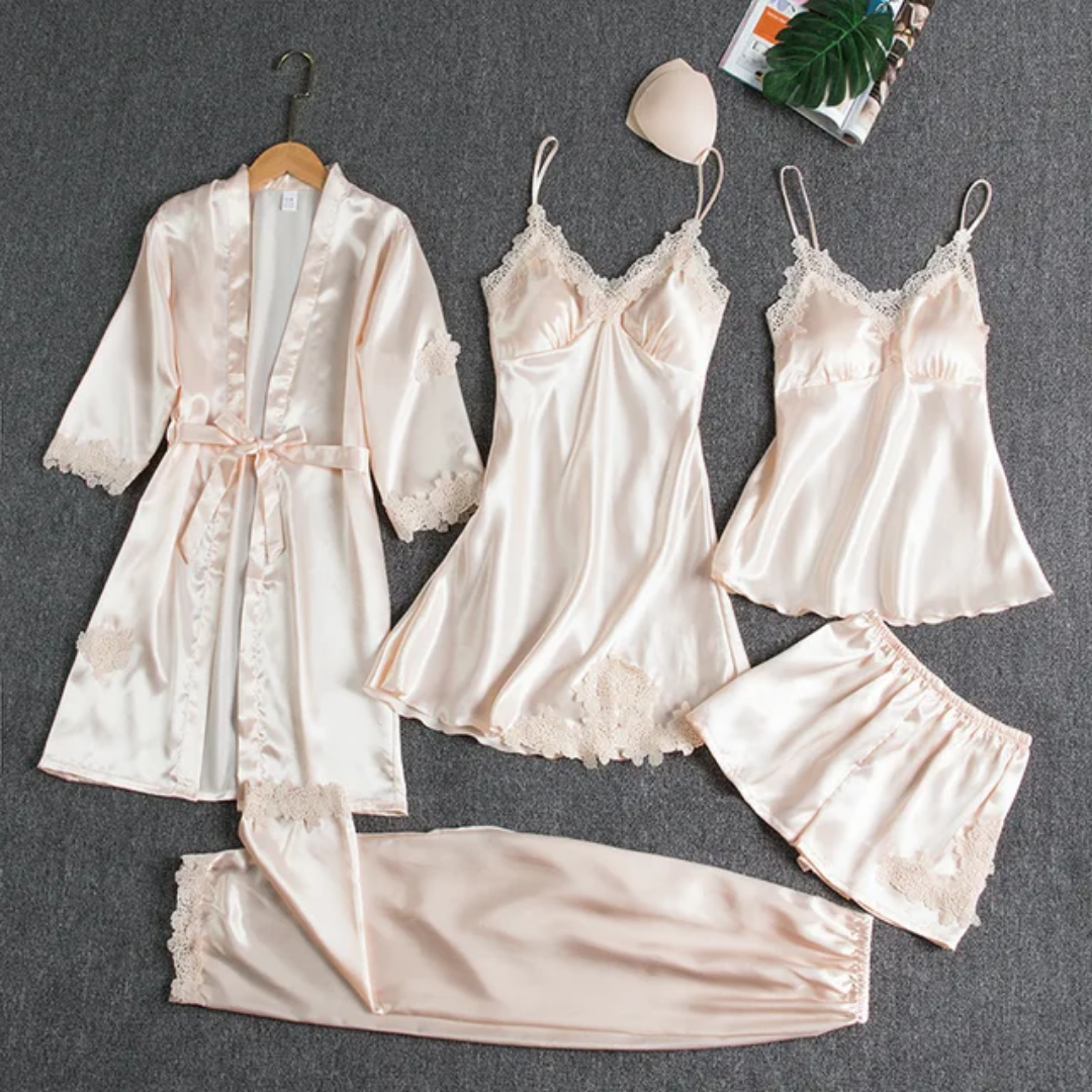5-Piece Silk Jersey Knit Pajama Set