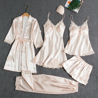 5-Piece Silk Jersey Knit Pajama Set