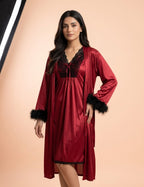 Silk Feathery Romance Nightwear Set - 3 Piece