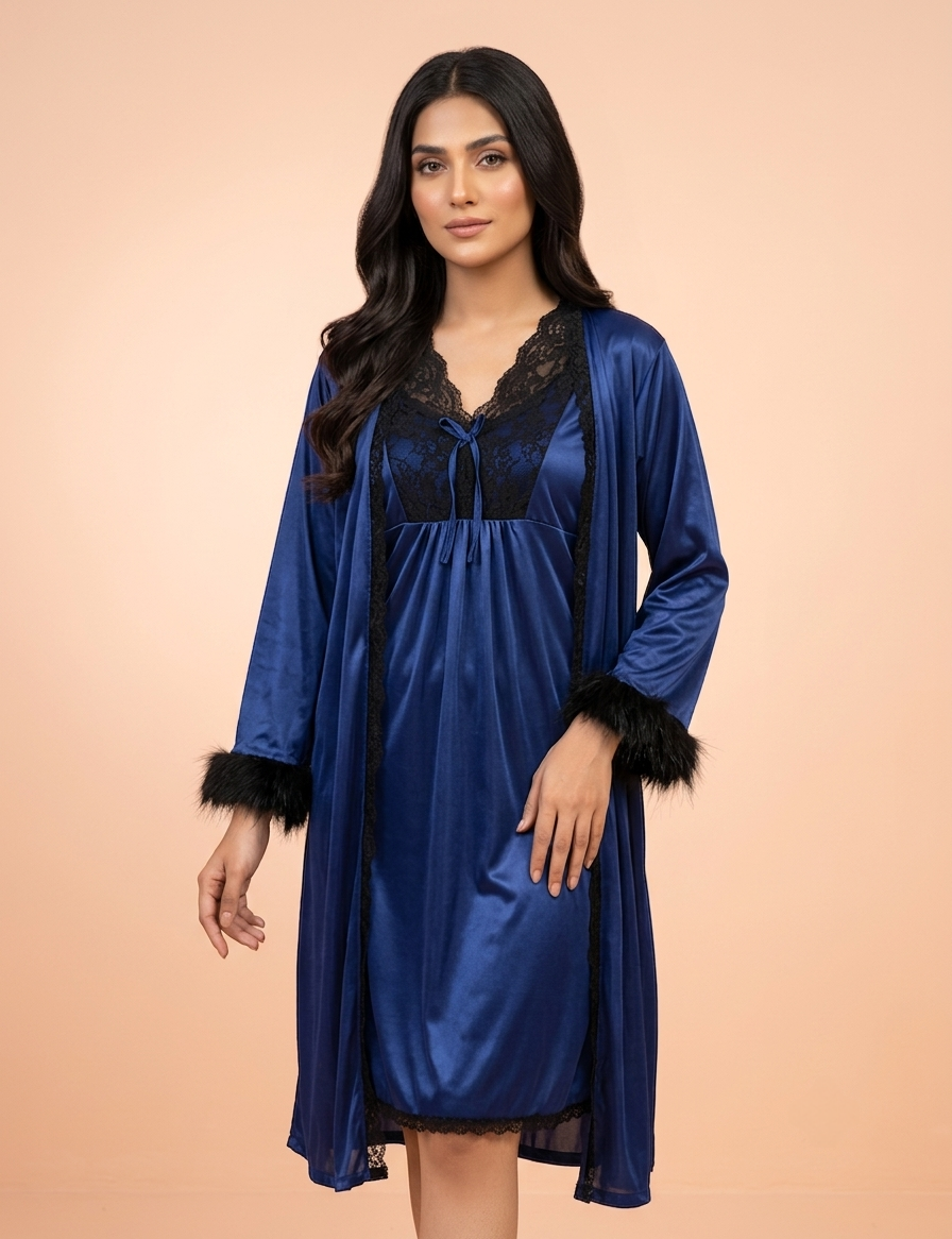 Silk Feathery Romance Nightwear Set - 3 Piece