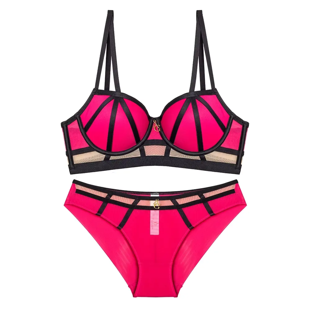 Fuchsia Cage Bra and Panty Set