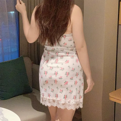 Floral Lace Trim Slip Dress