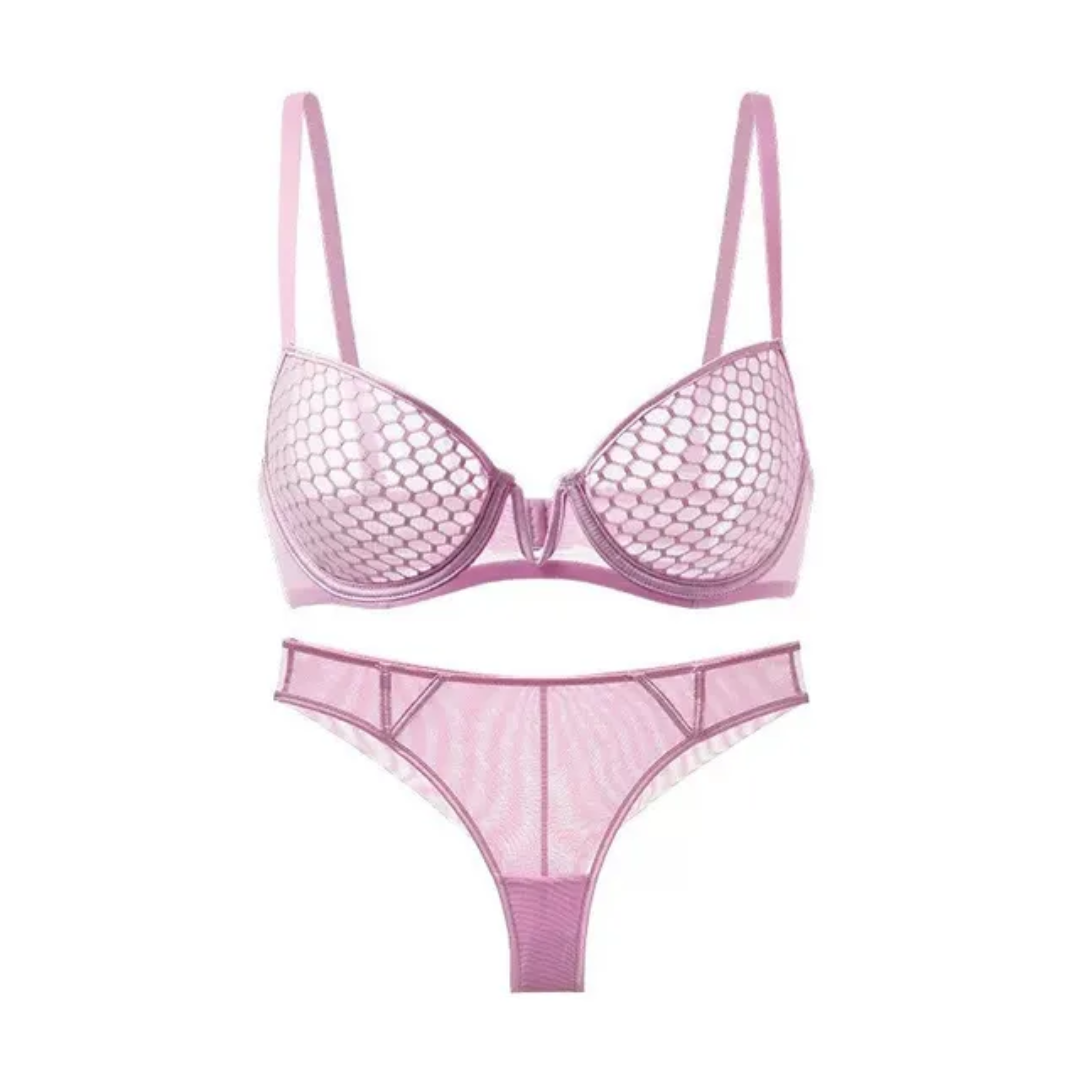 Honeycomb Mesh V-Cut Lingerie Set