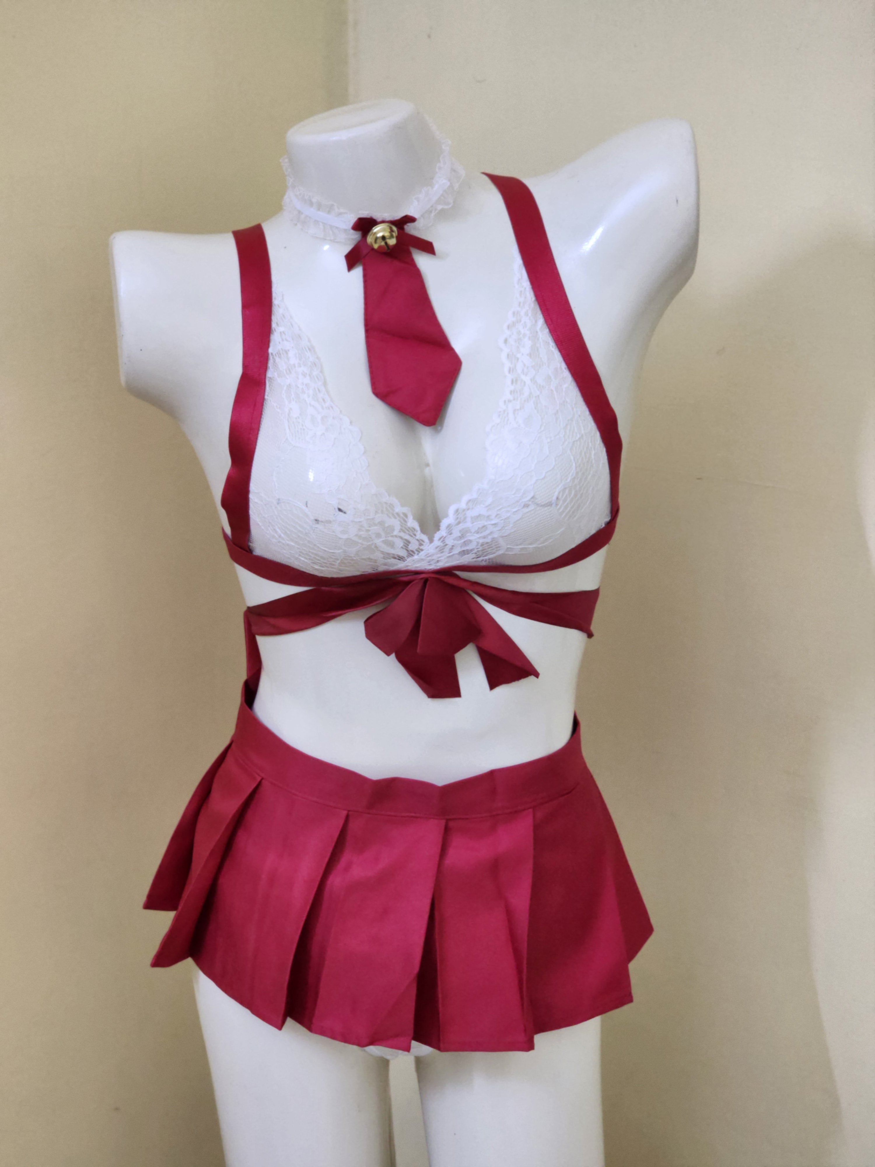 Classroom Temptation Lace Bralette & Pleated Skirt Set