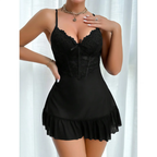 Chemise Lace & Mesh Bralette Babydoll Set