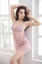 SD - Medona Spell Ladies Sexy Lace & Mesh Perspective Robe And Strap Dress Set - 3 Piece