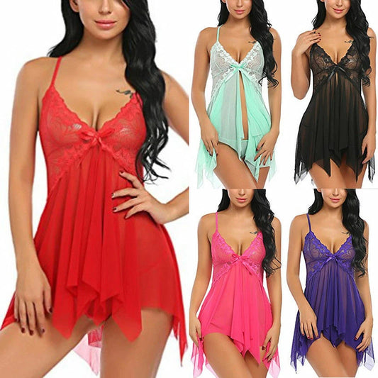 Lace Teddy Doll Sleepwear Mesh Dress